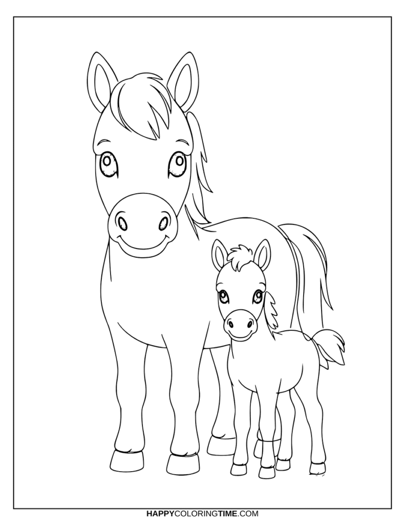 coloriage cheval et poulain