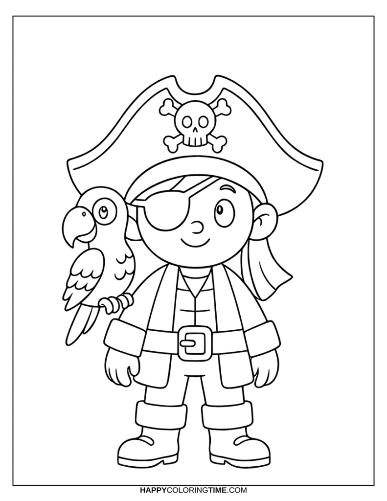 coloriage pirate avec perroquet
