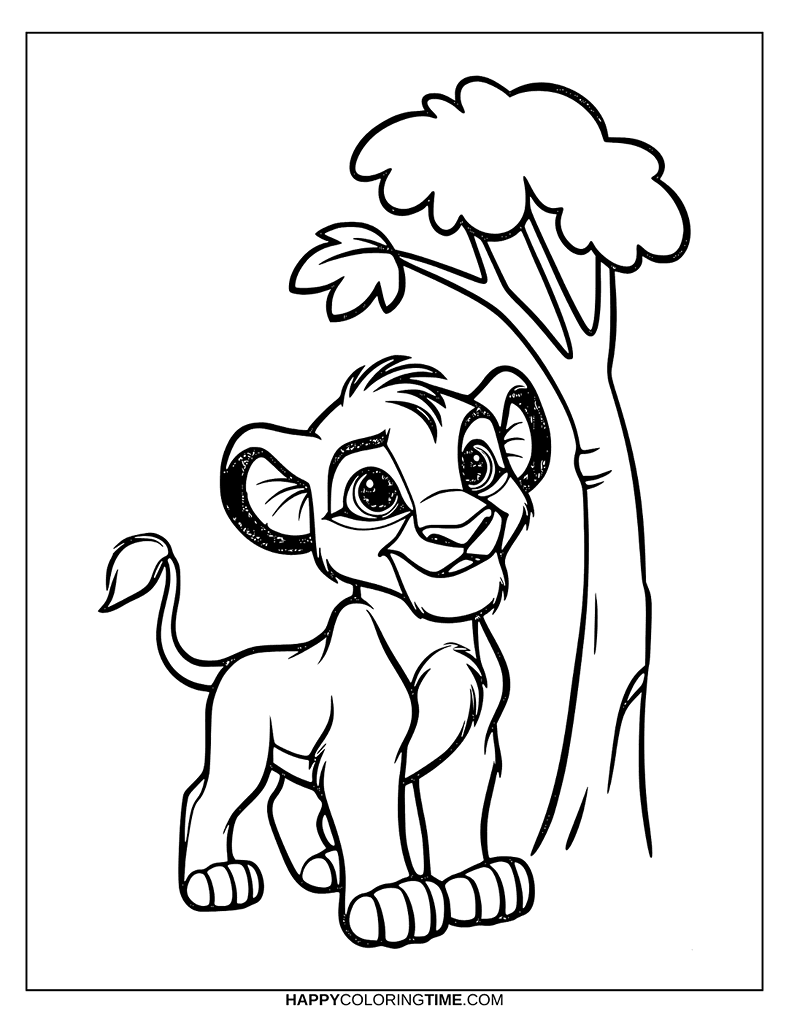 dessin simba arbre